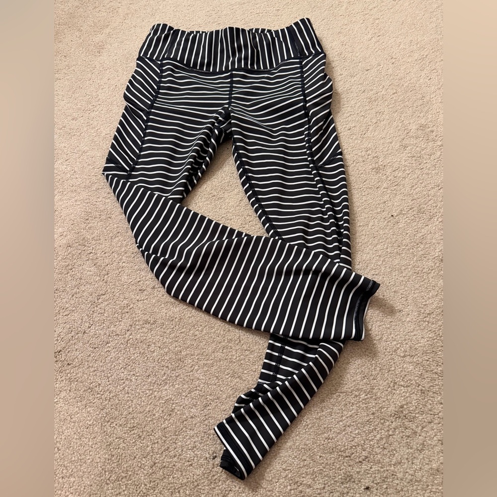 Athleta Black and White Striped Leggings